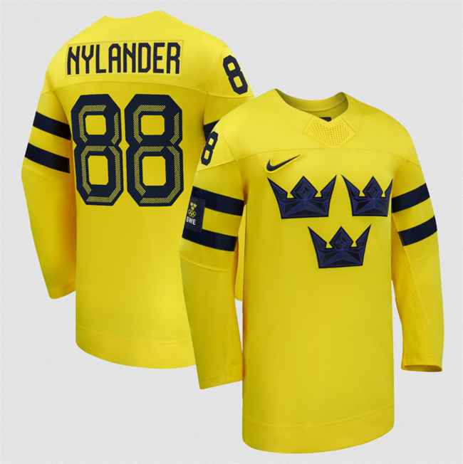 Men's Sweden Hockey #88 William Nylander Yellow 2026 Away Stitched Jersey